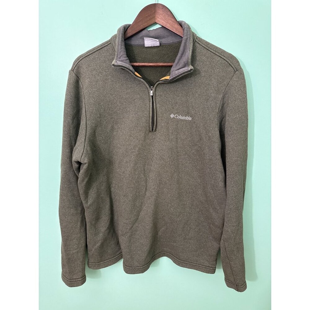 Columbia Mens Olive Green 1/4 Zip Fleece Pullover Sweatshirt Size M